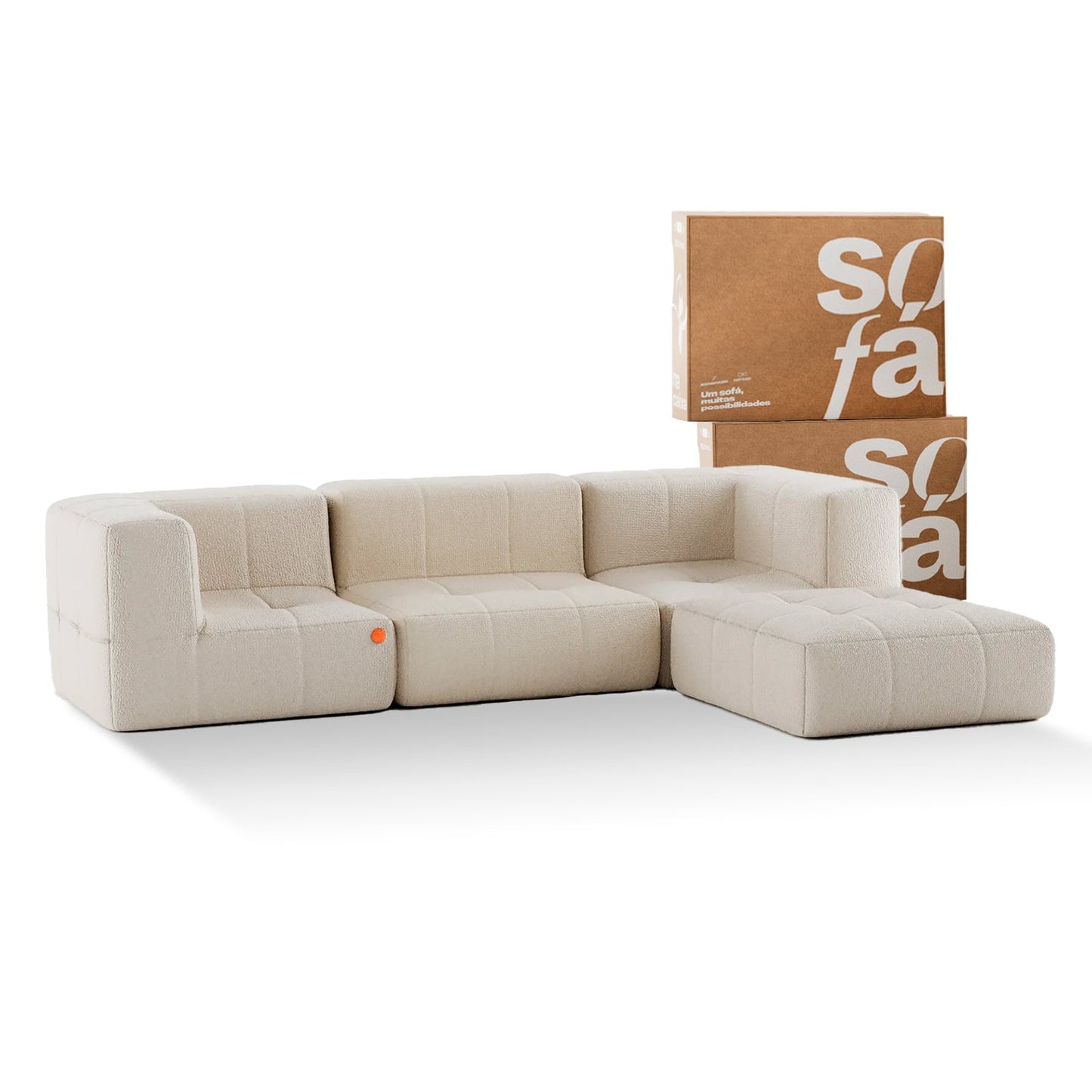 3-seater modular box sofa in Boucle with Chaise - Linen