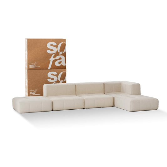 Sofa in Modular Box 3 seats in Boucle - 1 Arm with 2 Chaises - Linen