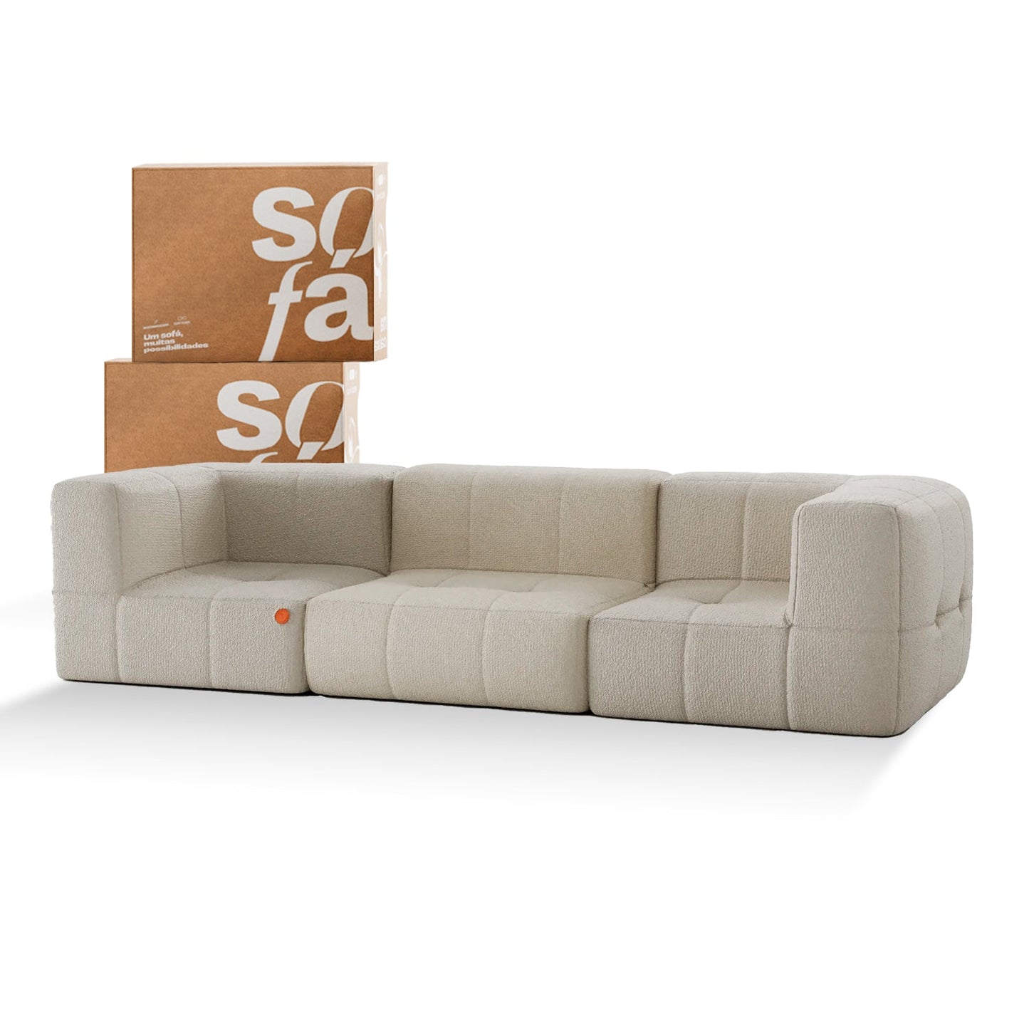 3-seater modular box sofa in Boucle - Linen