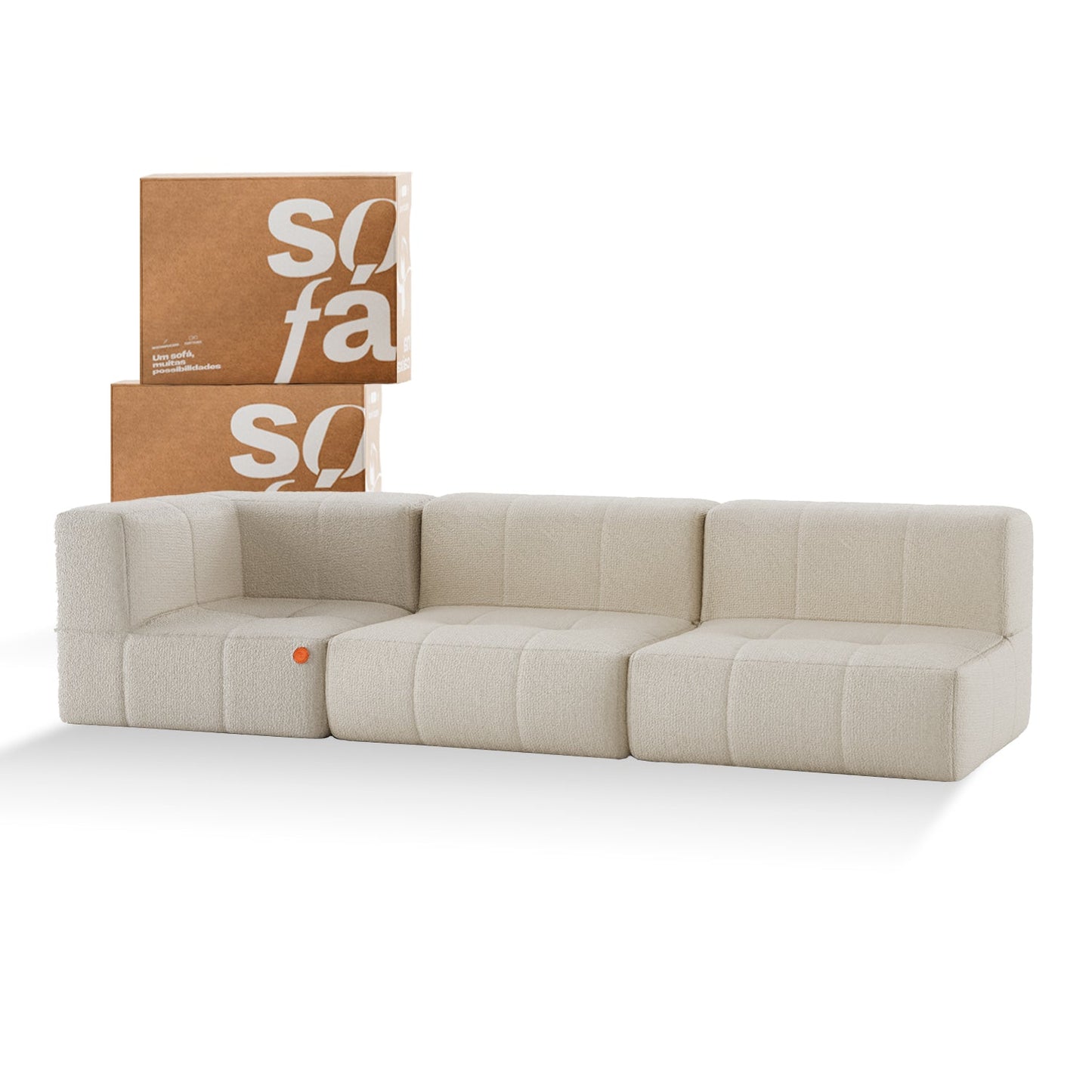 Sofa in Modular Box 3 seats in Boucle - 1 Arm - Linen