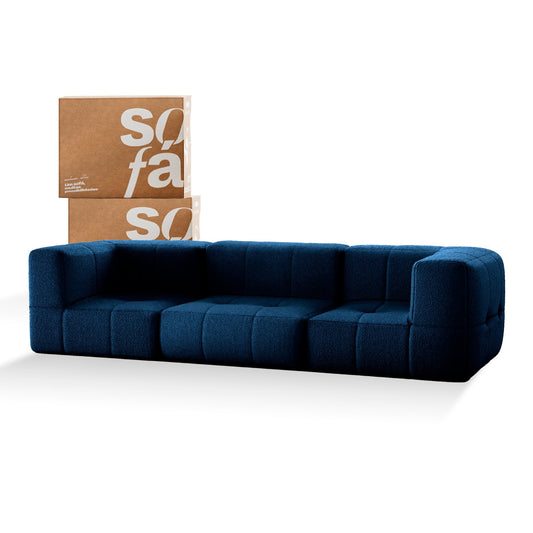 3-seater modular box sofa in Boucle - Blue