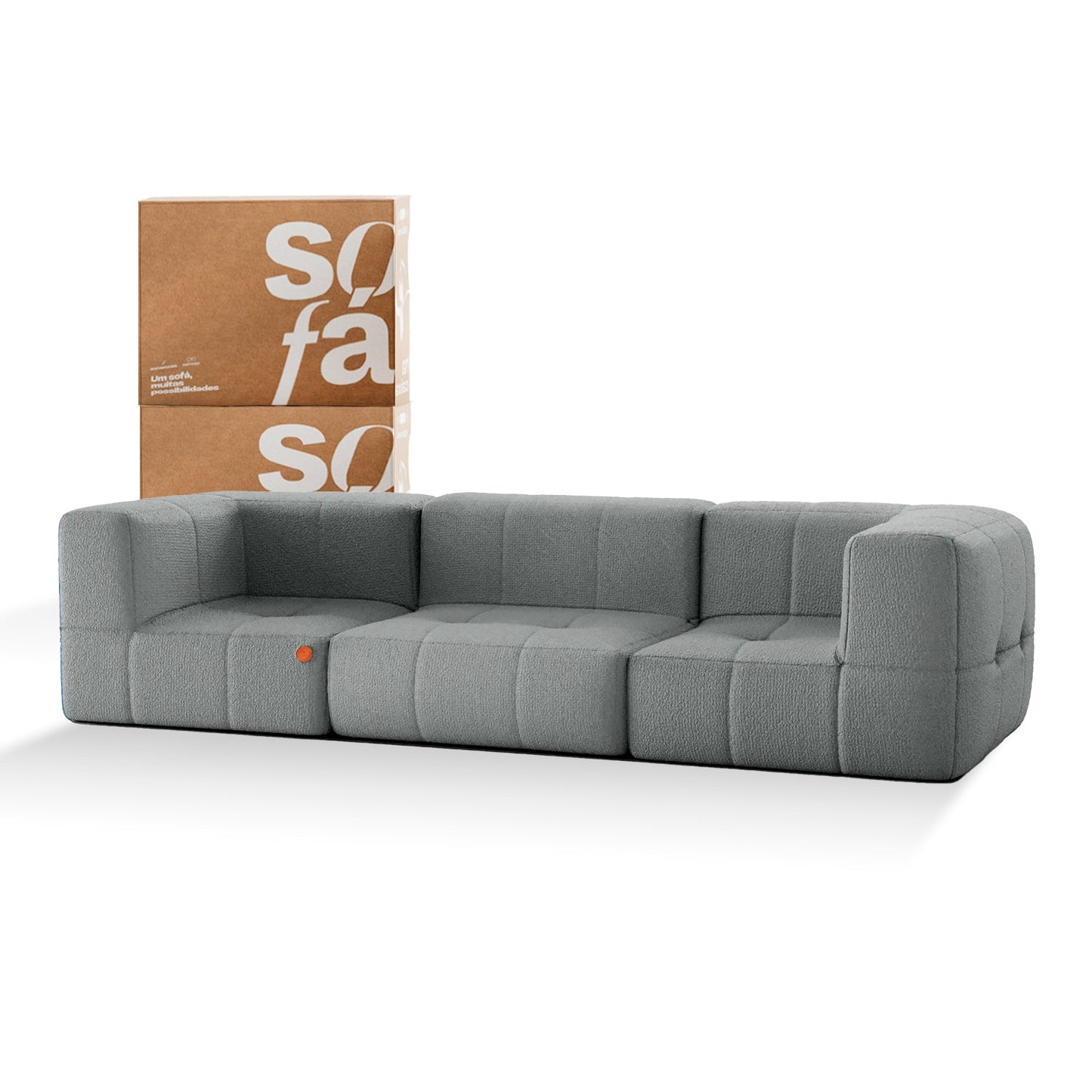 3-seater modular box sofa in Boucle - Gray