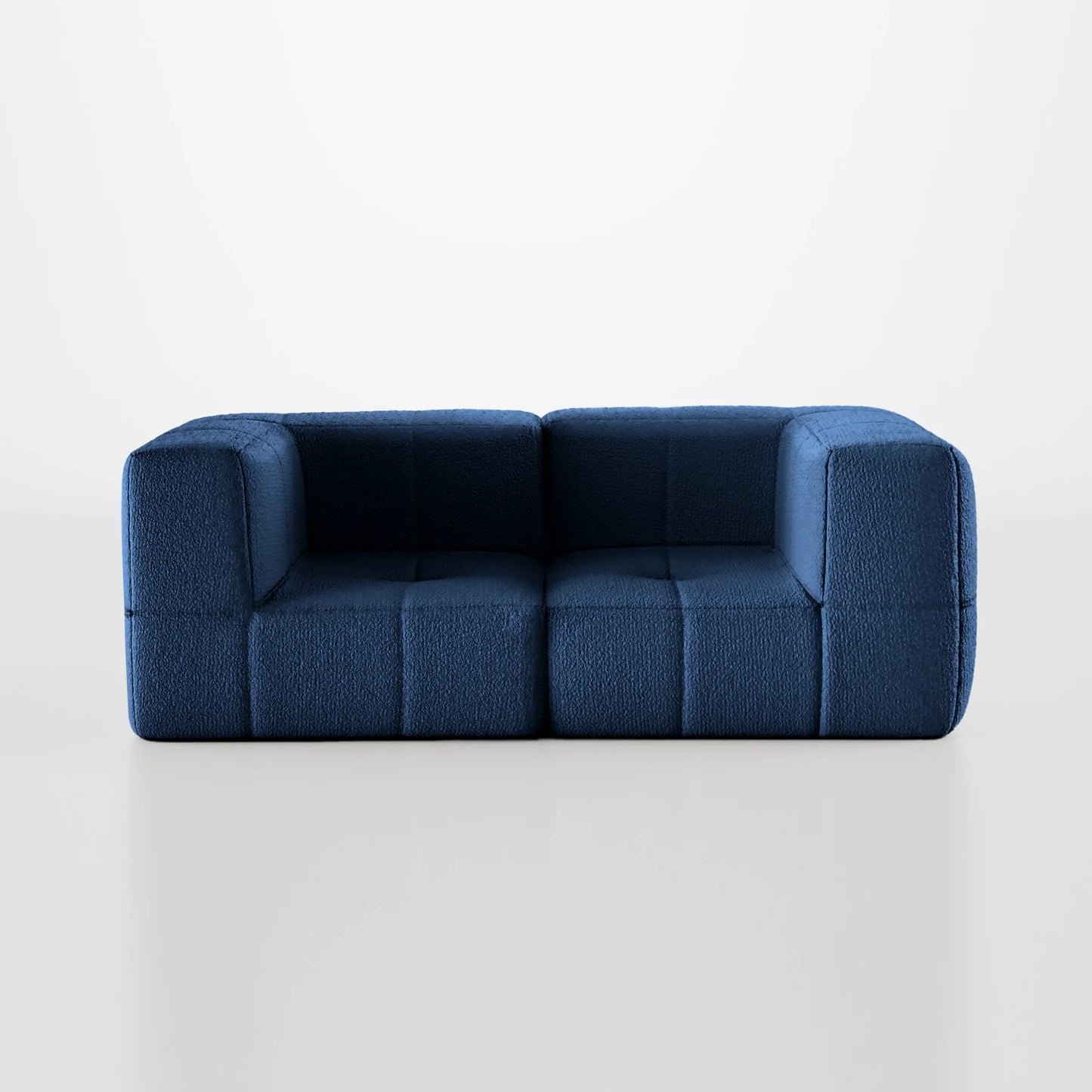 2-seater modular box sofa in Boucle - Blue