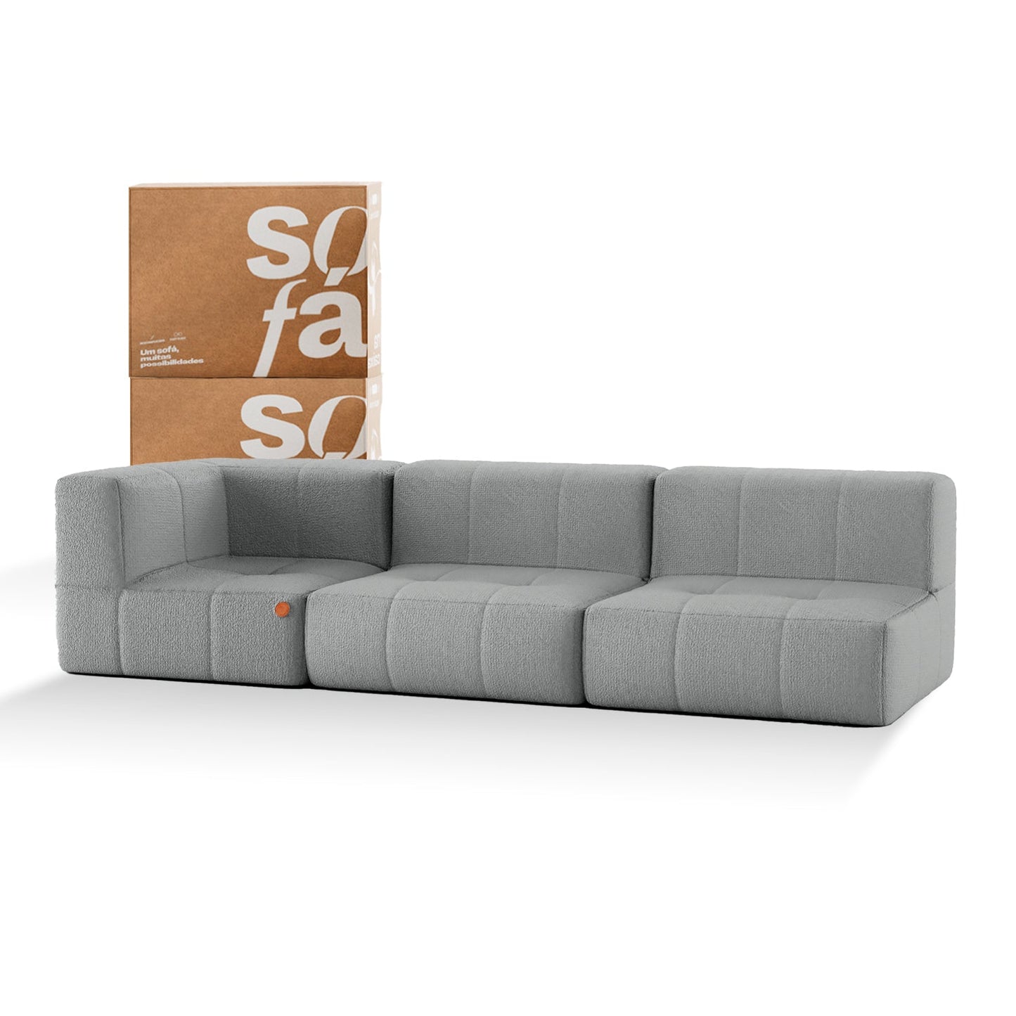 3-seat modular box sofa in Boucle - 1 Arm - Gray