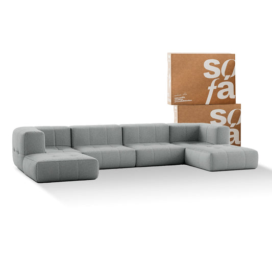 Modular 4-seater Box Sofa in Boucle with 2 Chaises - Gray