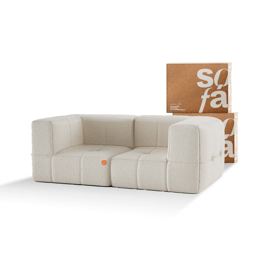 2-seater modular box sofa in Boucle - Linen