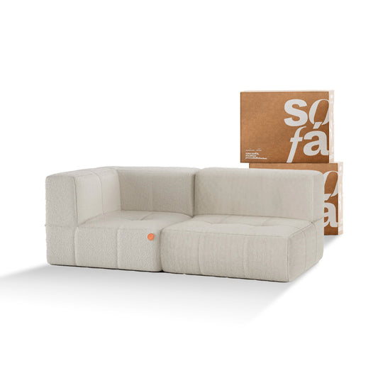 Sofa in Modular Box 2 seats in Boucle - 1 Arm - Linen