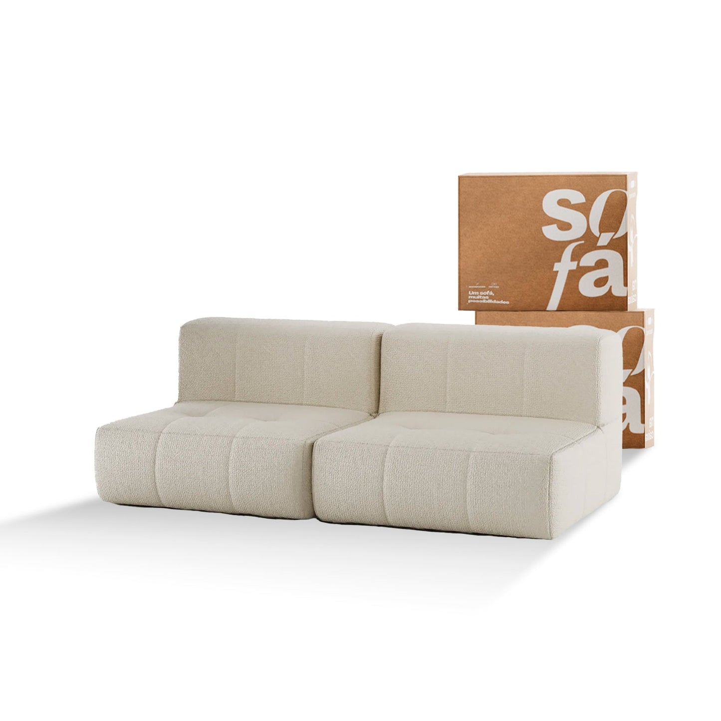 2-seater modular box sofa in Boucle - Without armrest - Linen