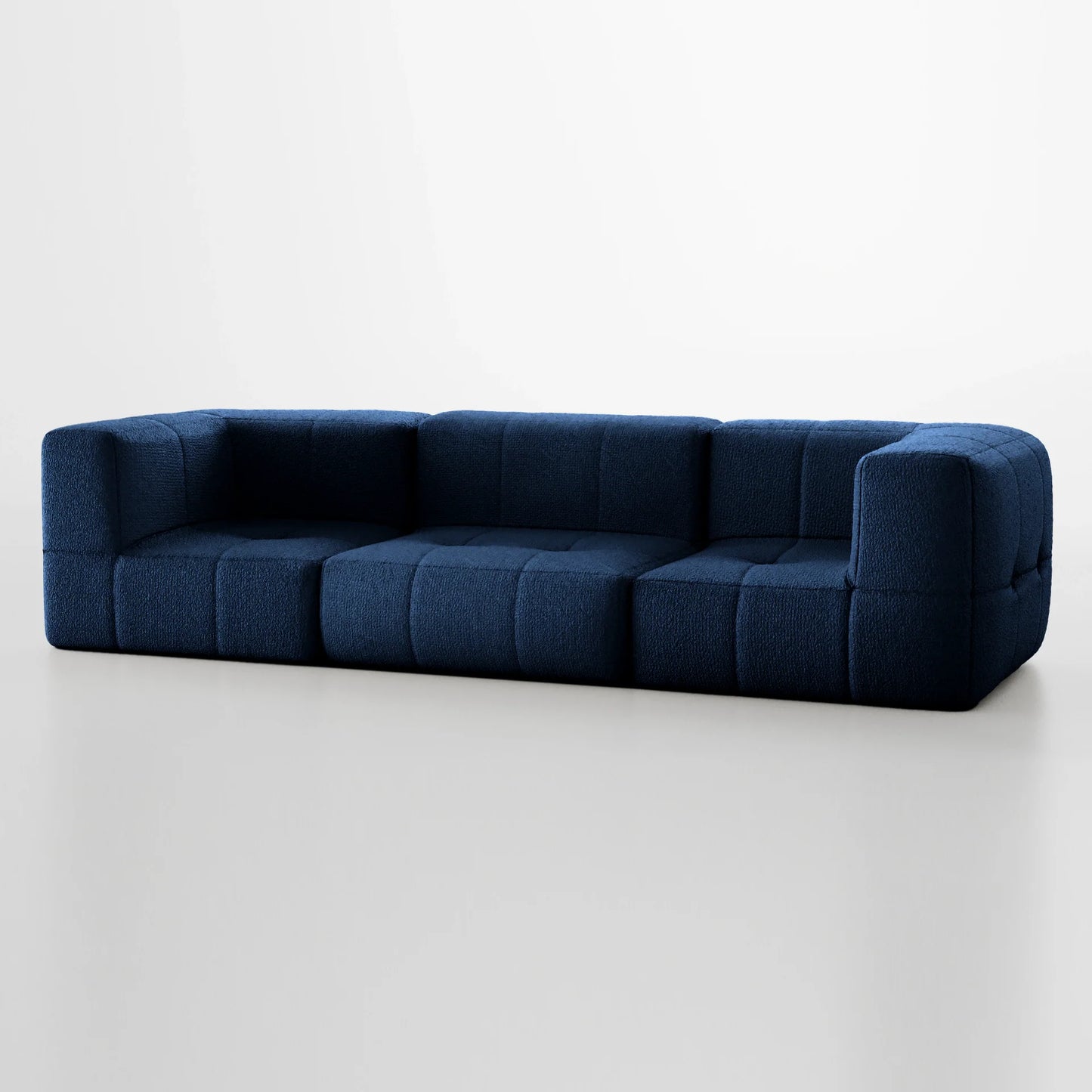 3-seater modular box sofa in Boucle - Blue