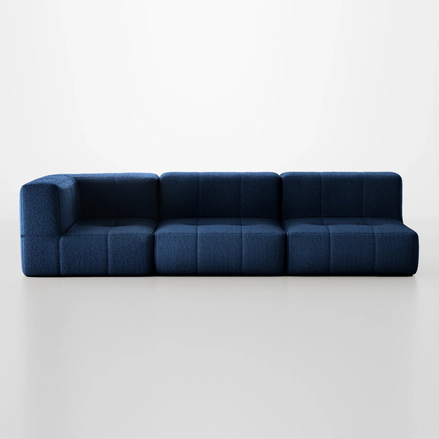 3-seat modular box sofa in Boucle - 1 Arm - Blue