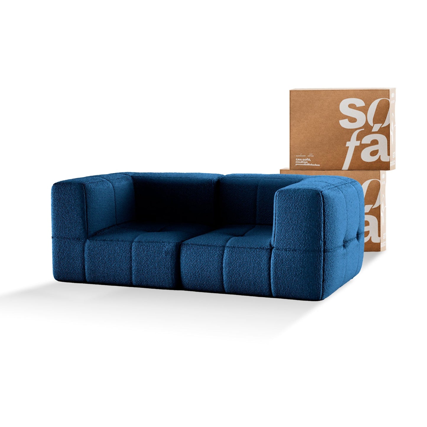 2-seater modular box sofa in Boucle - Blue