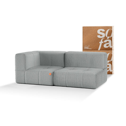 Sofa in 2-seater modular box in Boucle - 1 Arm - Gray