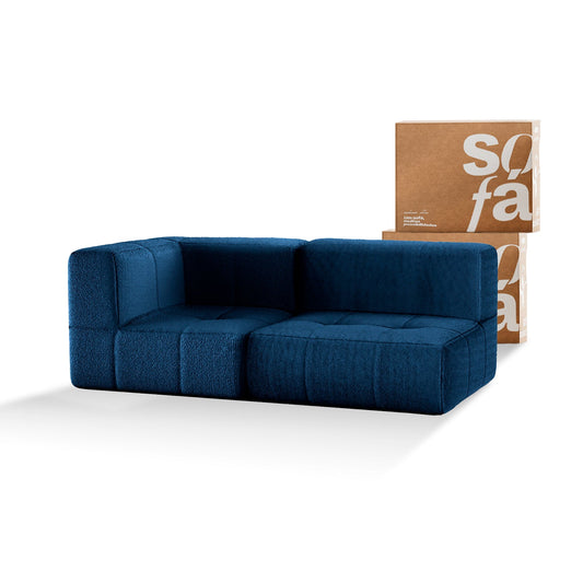 Sofa in Modular Box 2 seats in Boucle - 1 Arm - Blue