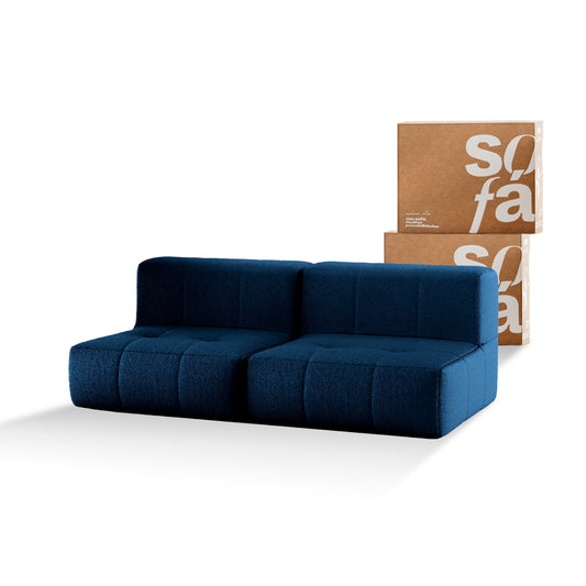 2-seater modular box sofa in Boucle - Armless - Blue