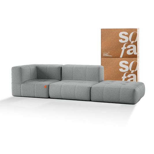 Modular 2-seater Box Sofa in Boucle - 1 Arm with Chaise - Gray