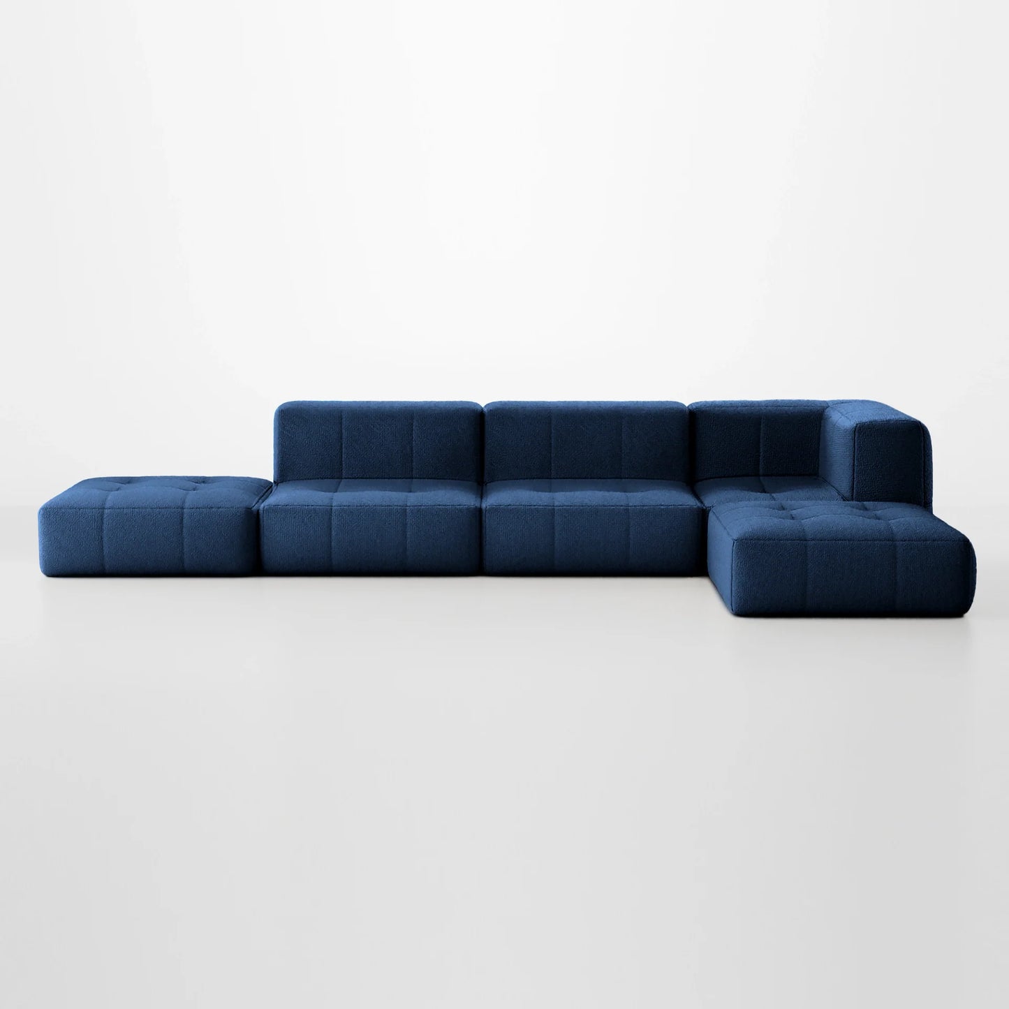 Sofa in Modular Box 3 seats in Boucle - 1 Arm with 2 Chaises - Blue