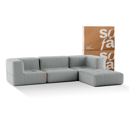 3-seater modular box sofa in Boucle with Chaise - Gray