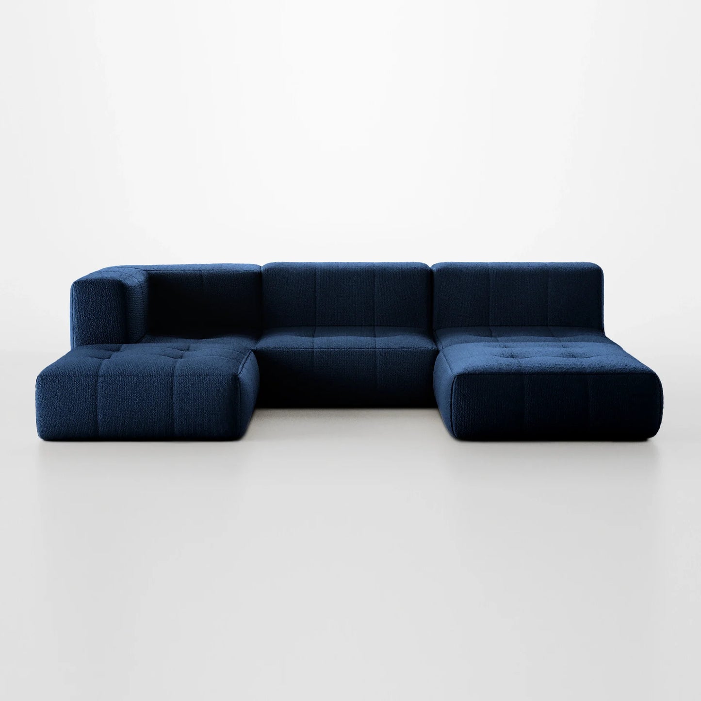 Sofa in Modular Box 3 seats in Boucle - 1 Arm with 2 Chaises - Blue