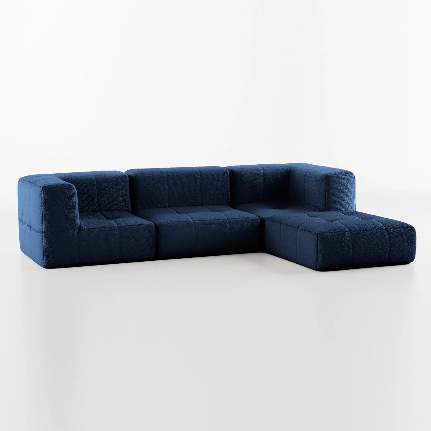 3-seater modular box sofa in Boucle with Chaise - Blue