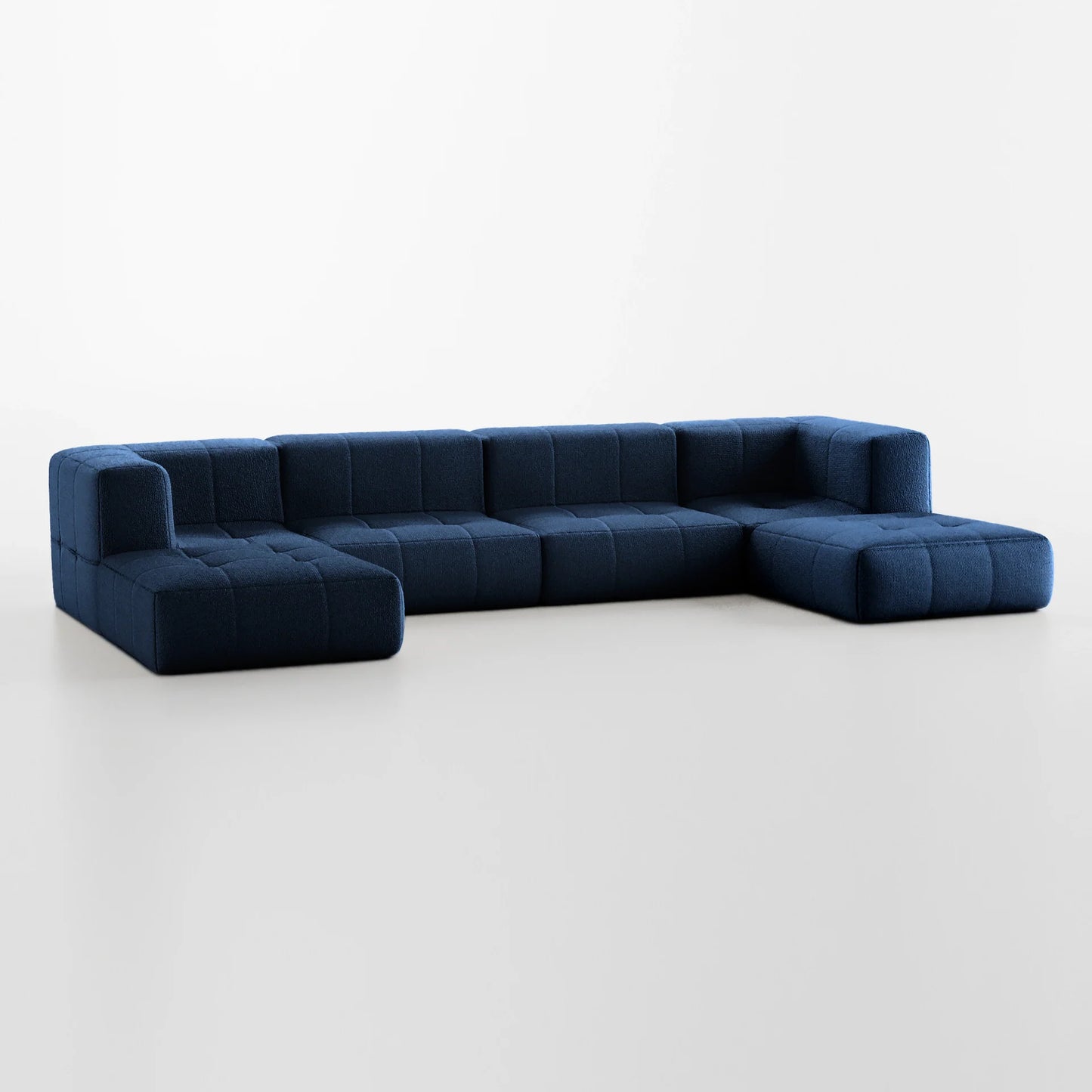 Modular Box Sofa 4 seats in Boucle with 2 Chaise - Blue