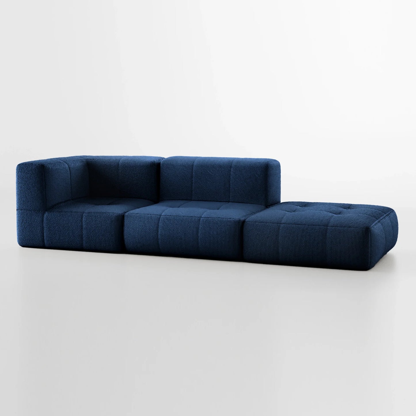 Sofa in Modular Box 2 seats in Boucle - 1 Arm with Chaise - Blue