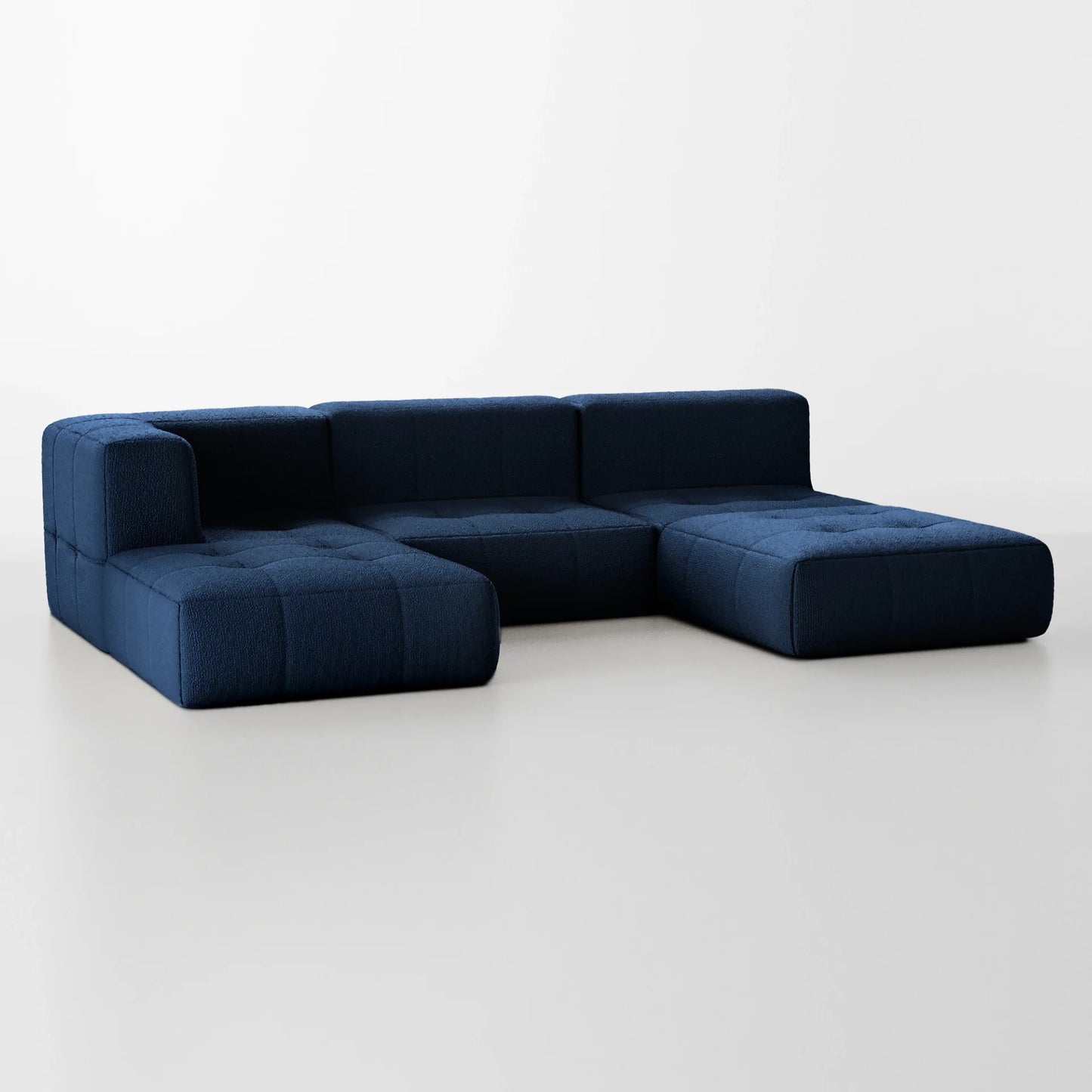 Sofa in Modular Box 3 seats in Boucle - 1 Arm with 2 Chaises - Blue