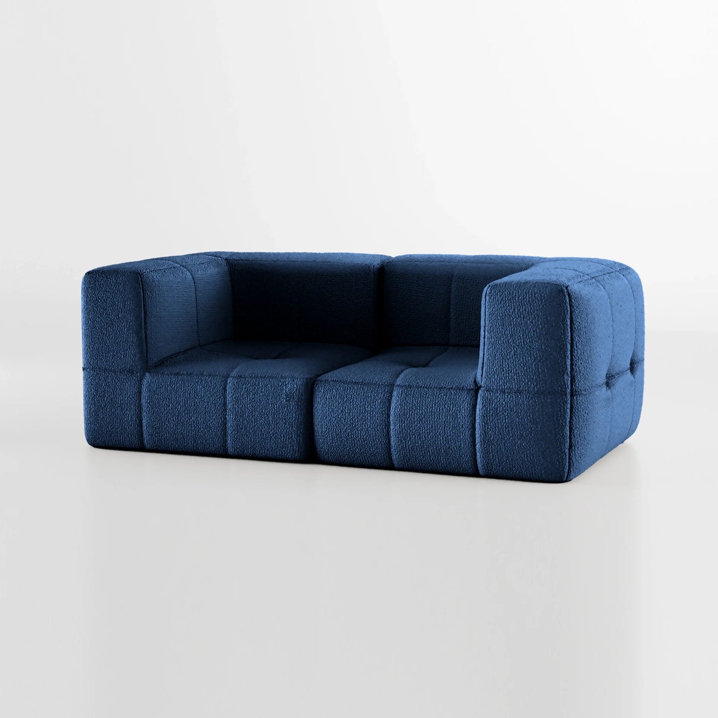 2-seater modular box sofa in Boucle - Blue