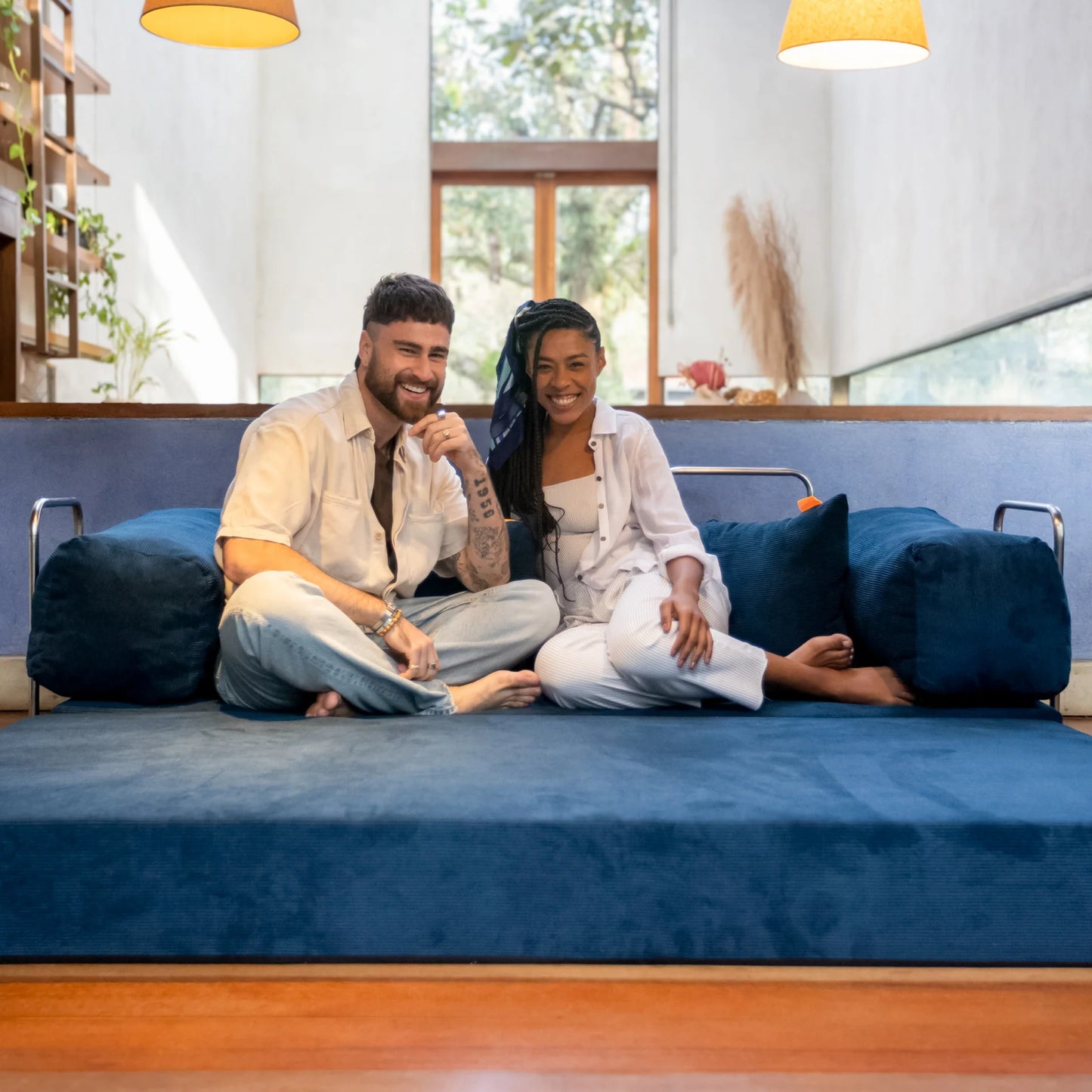 Navy Blue Bloom Sofa Bed - Sofa in Box