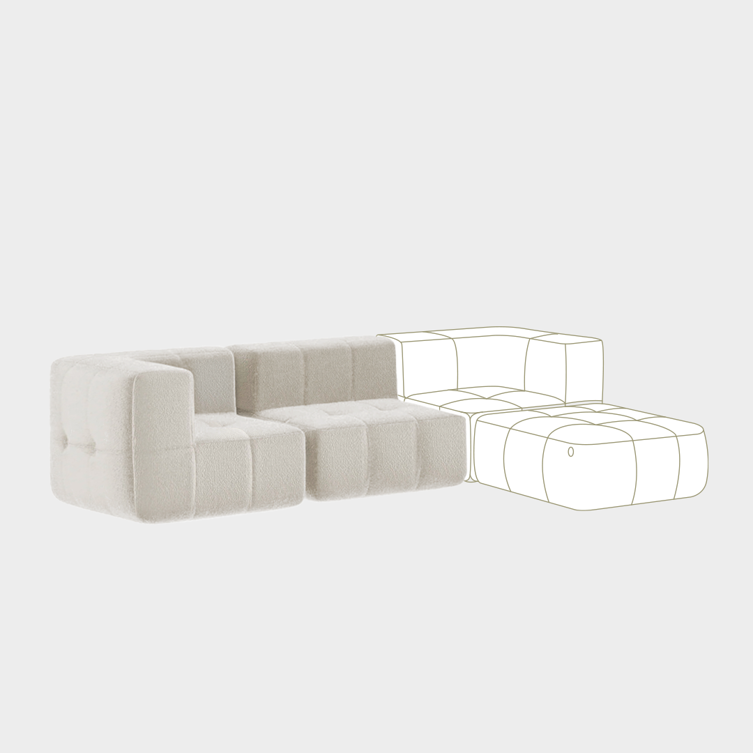 2-seater modular box sofa in Boucle - Linen (Type 2)