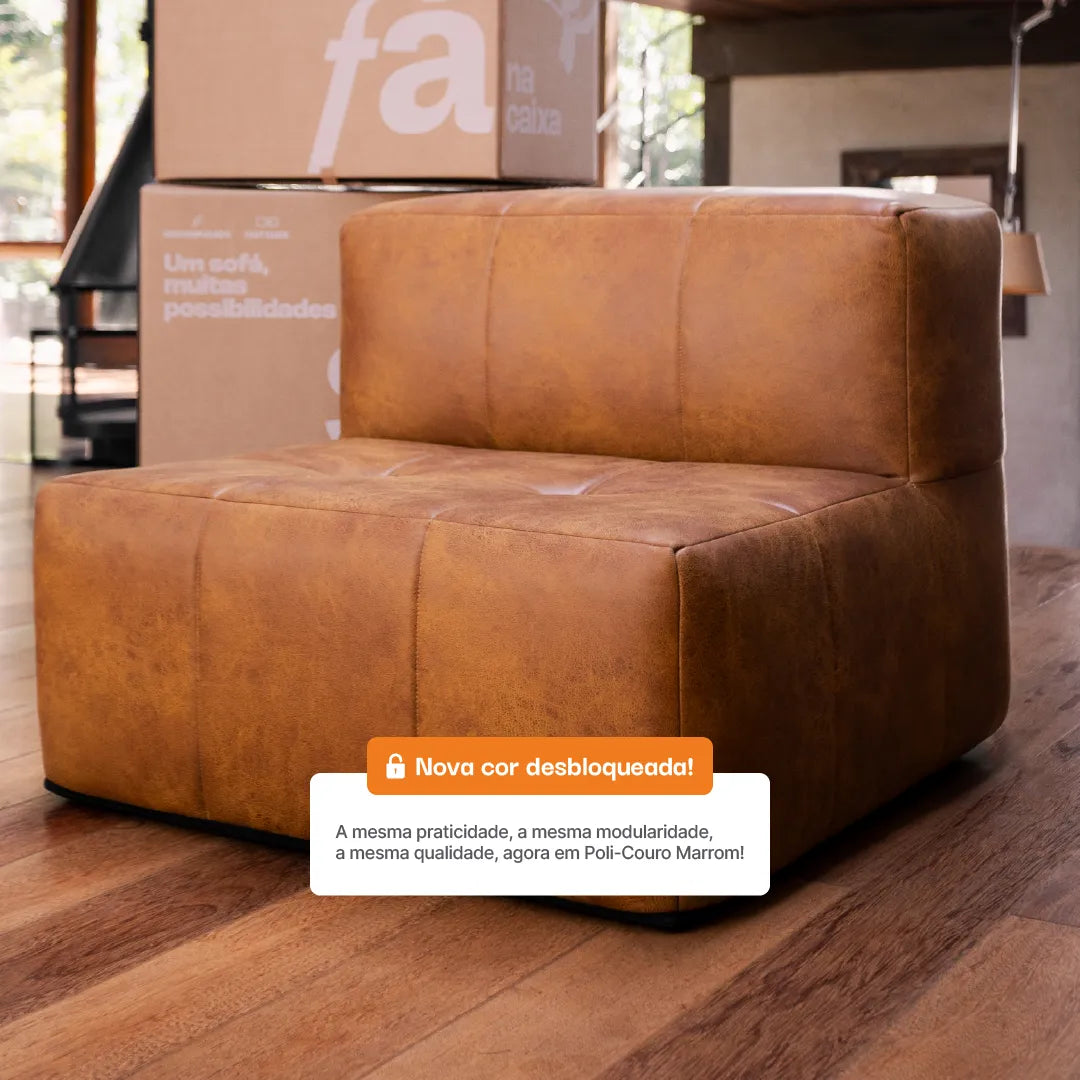 Sofa in modular box 2 seats Brown Poly-Leather - 1 Arm with Chaise