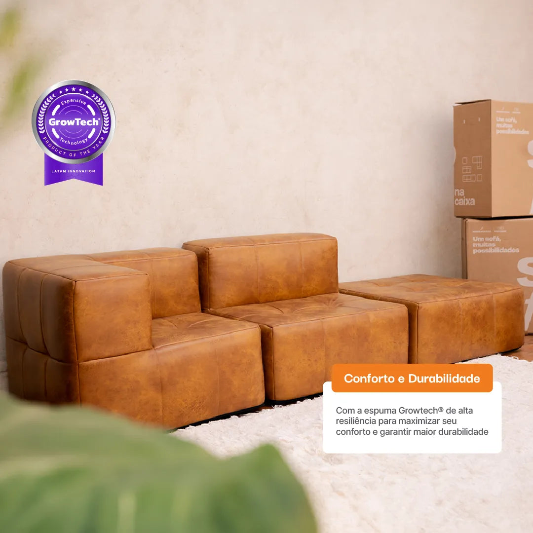 Sofa in modular box 3 seats Brown Poly-Leather with 3 Chaises