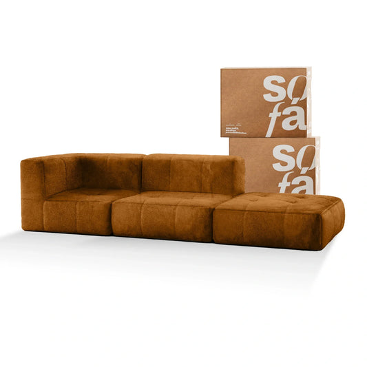 Sofa in modular box 2 seats Brown Poly-Leather - 1 Arm with Chaise