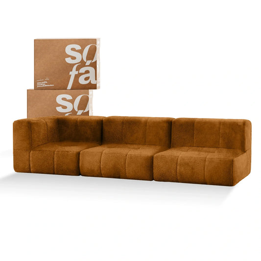 Sofa in modular box 3 seats Brown Poly-Leather - 1 Arm