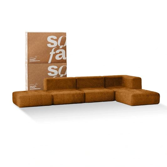 Sofa in modular box 3 seats Brown Poly-Leather - 1 Arm with 2 Chaises