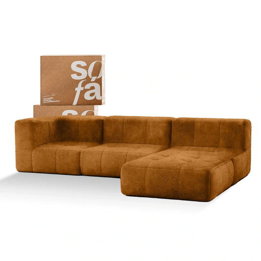 Sofa in modular box 3 seats Brown Poly-Leather - 1 Arm with Chaise