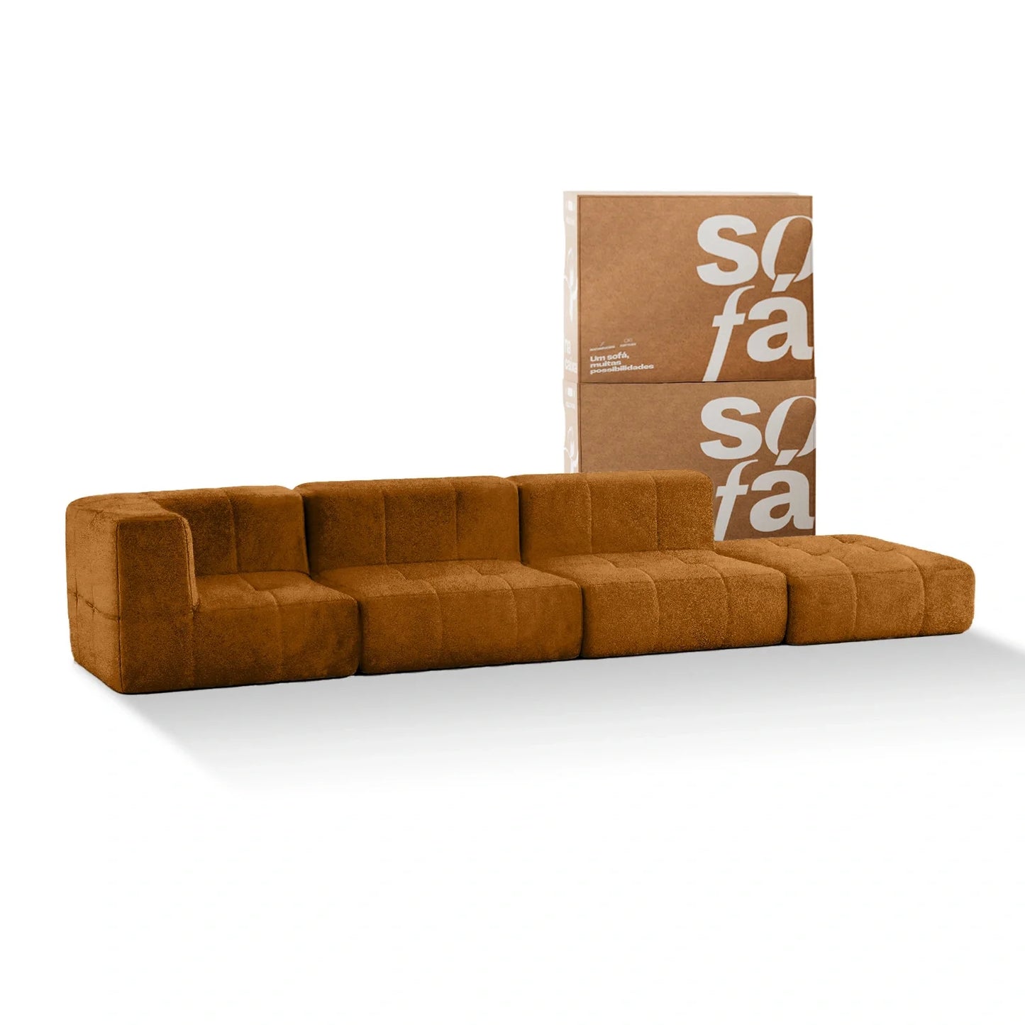 Sofa in modular box 3 seats Brown Poly-Leather - 1 Arm with Chaise