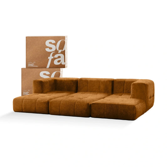 Sofa in modular box 3 seats Brown Poly-Leather with 3 Chaises