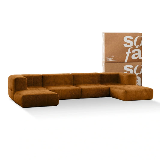 Modular Box Sofa 4 Seater Brown Poly-Leather with 2 Chaise