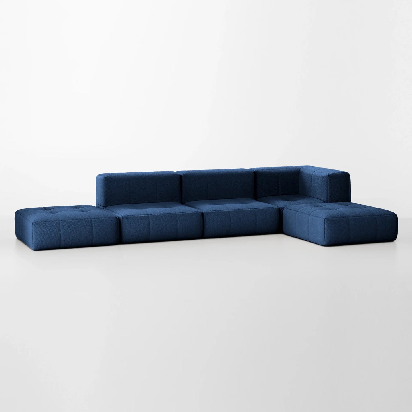 Sofa in Modular Box 3 seats in Boucle - 1 Arm with 2 Chaises - Blue