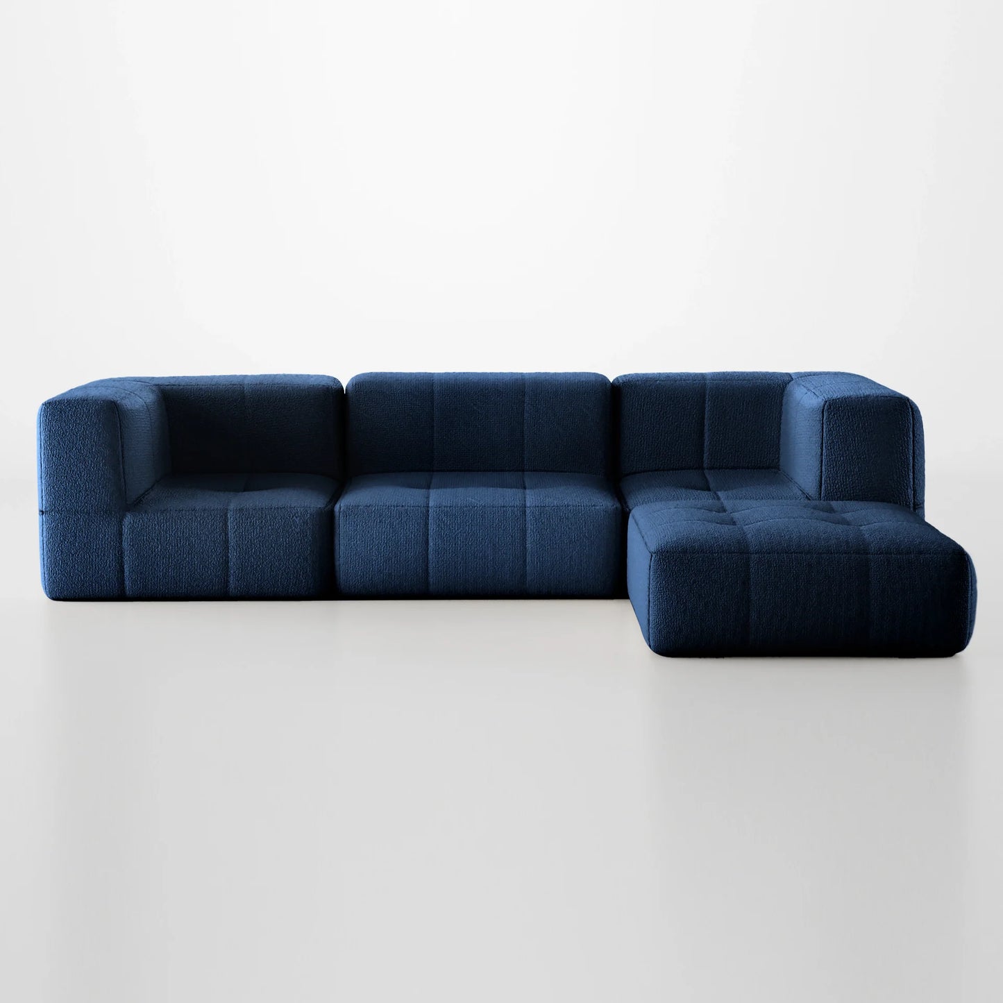 3-seater modular box sofa in Boucle with Chaise - Blue