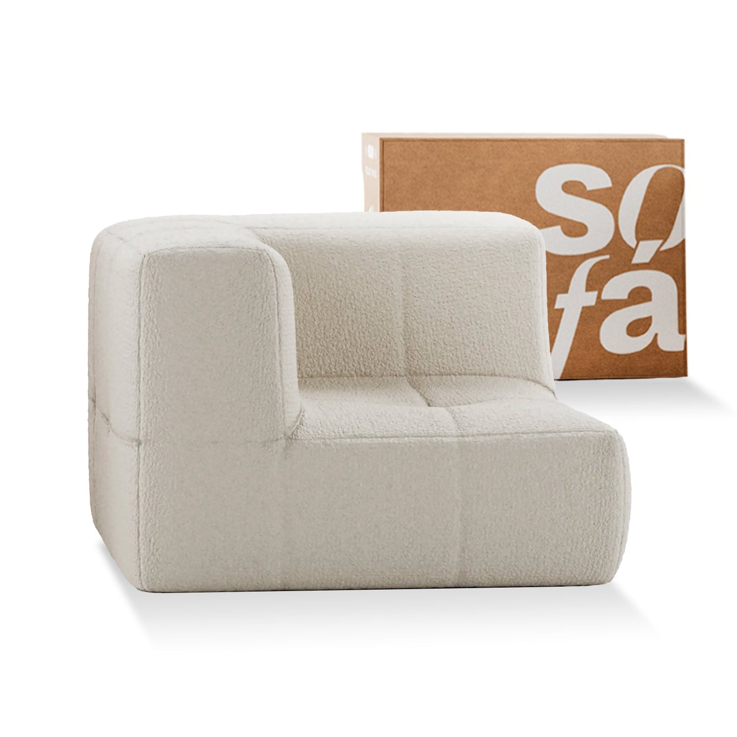 Modular 1-seater Corner Sofa in Boucle Box - Linen