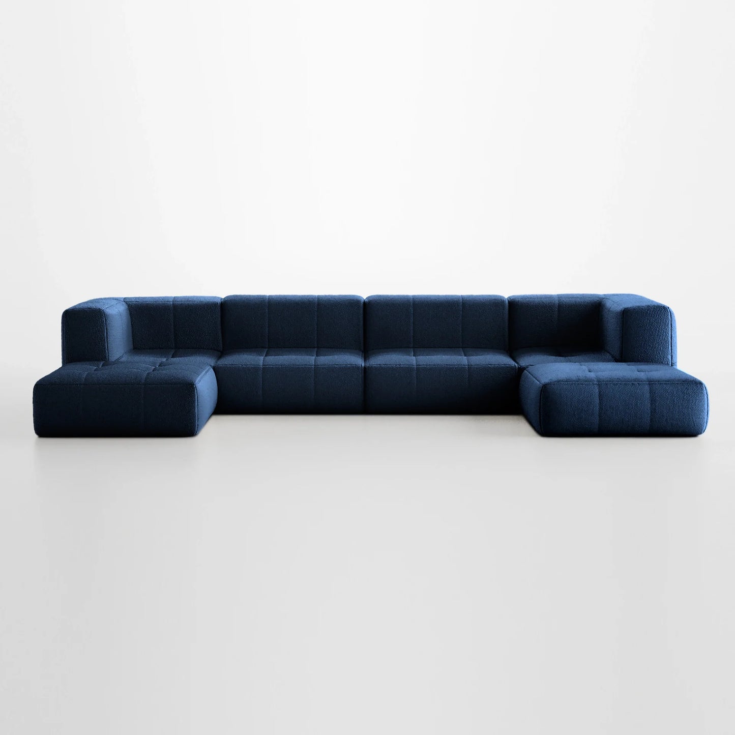 Modular Box Sofa 4 seats in Boucle with 2 Chaise - Blue