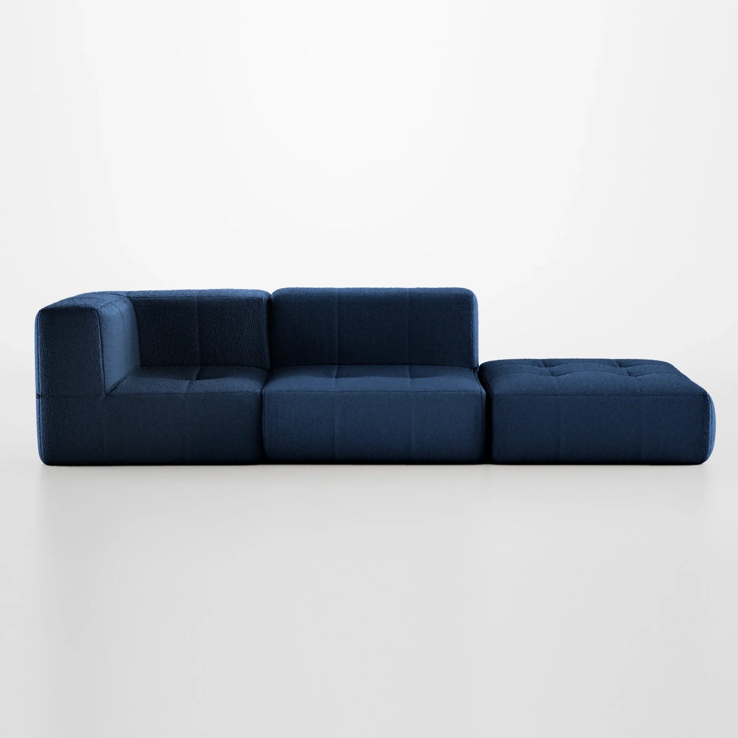 Sofa in Modular Box 2 seats in Boucle - 1 Arm with Chaise - Blue