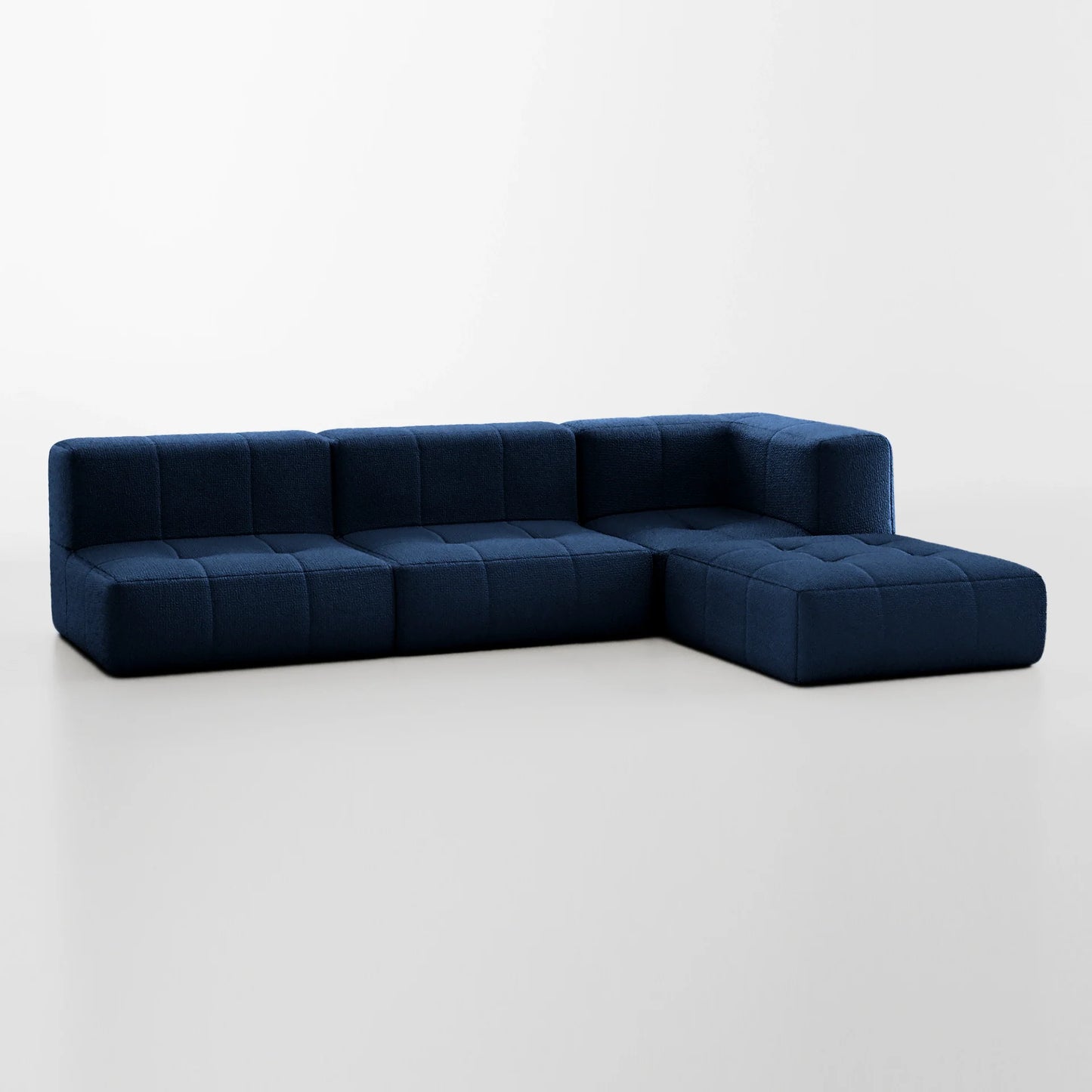 Sofa in Modular Box 3 seats in Boucle - 1 Arm with Chaise - Blue