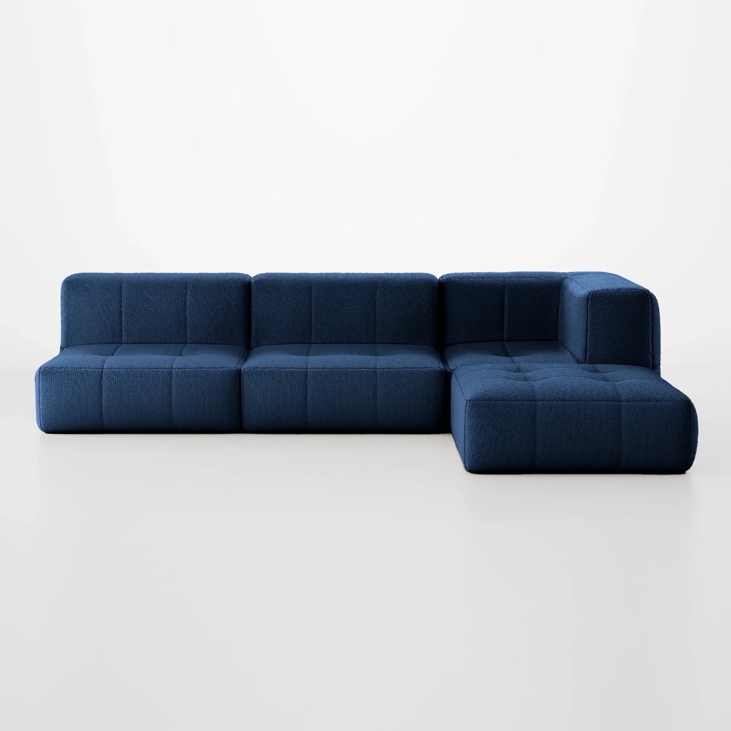 Sofa in Modular Box 3 seats in Boucle - 1 Arm with Chaise - Blue