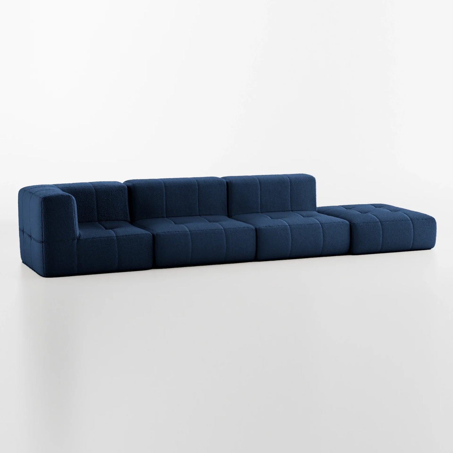 Sofa in Modular Box 3 seats in Boucle - 1 Arm with Chaise - Blue