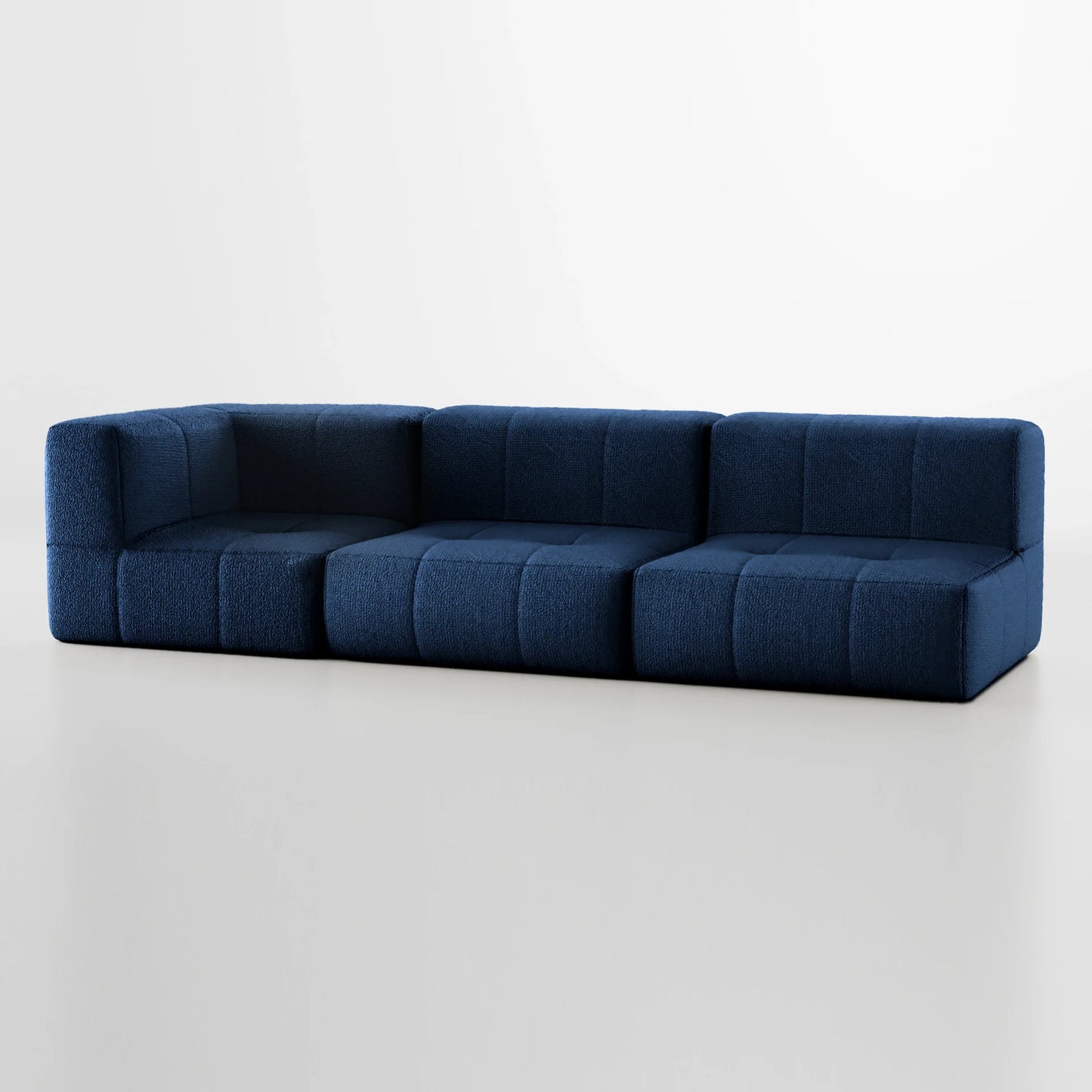 3-seat modular box sofa in Boucle - 1 Arm - Blue