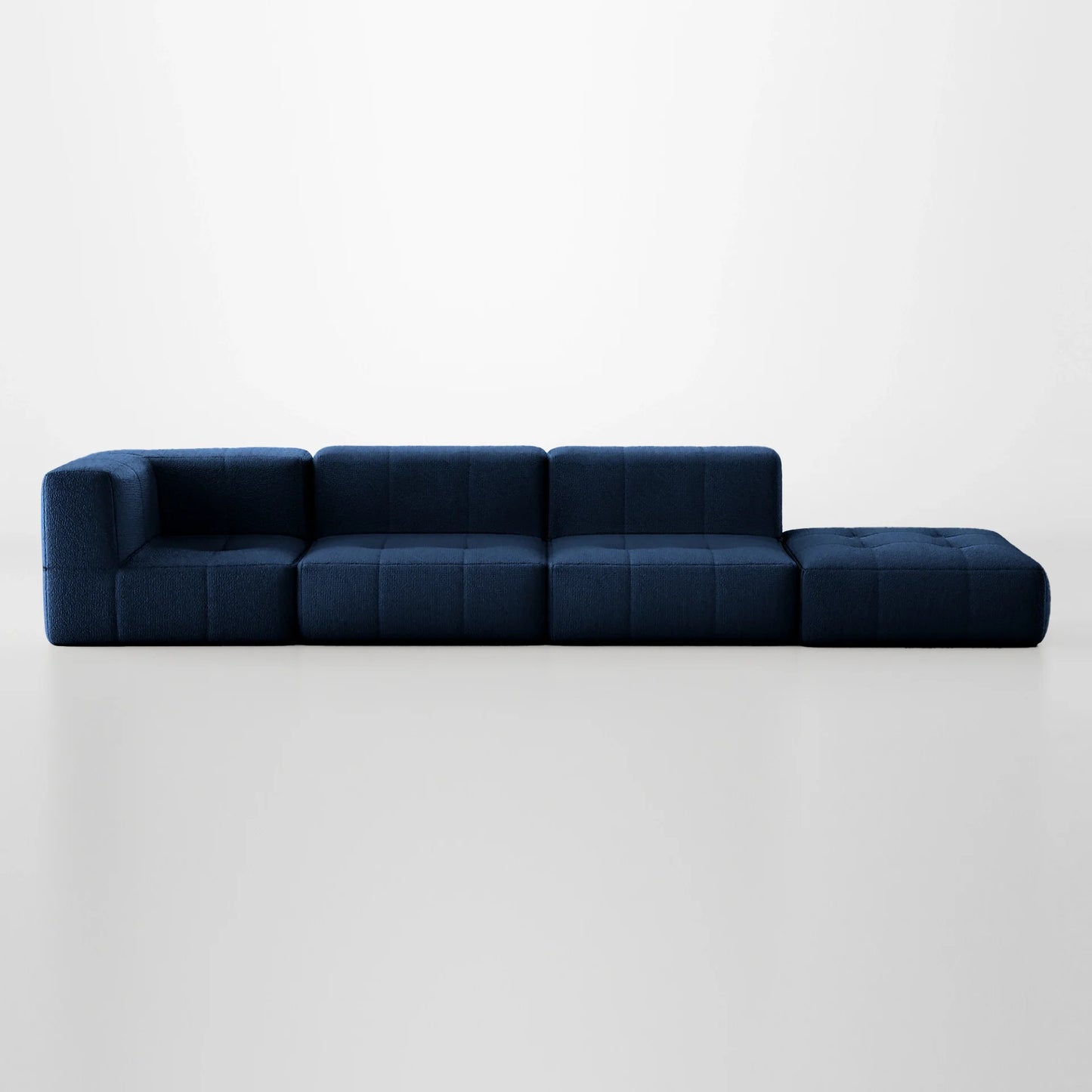 Sofa in Modular Box 3 seats in Boucle - 1 Arm with Chaise - Blue