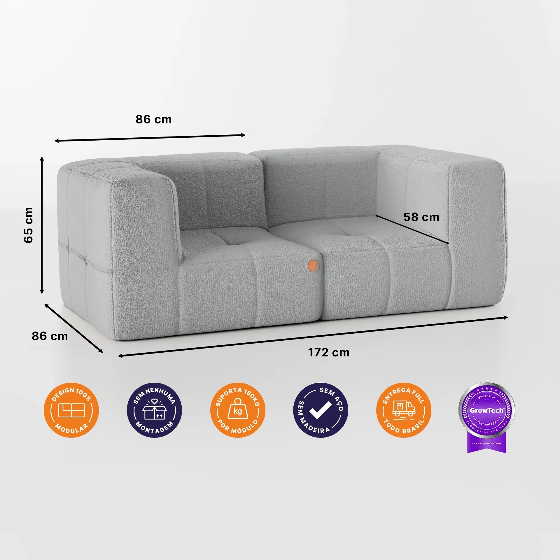 Collection of Sofá modular de 2 lugares em Boucle - Cinza (Tipo 1) in a gallery layout