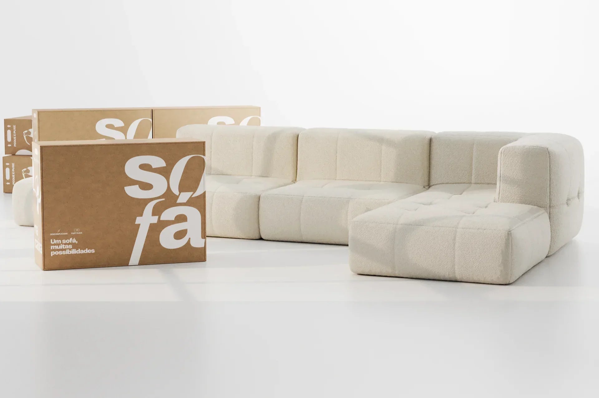 Collection of Sofá modular de 5 lugares em Boucle - Linho (Tipo 1) in a gallery layout